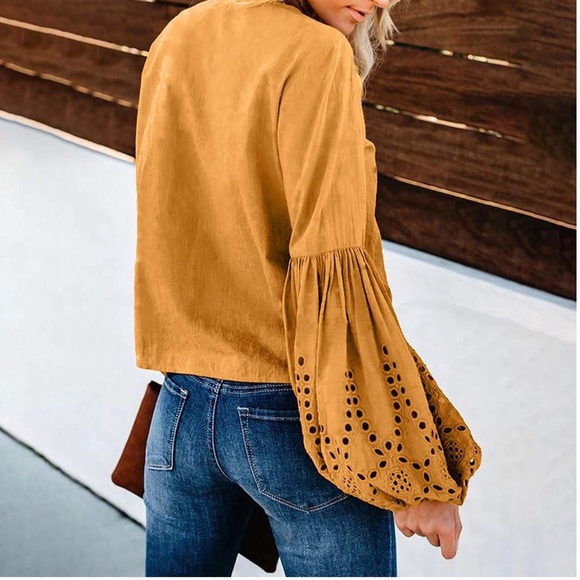 LAST ONE!/PAIGE/ 5⭐️ Mustard Boho Tie Front Top - Picture 3 of 5